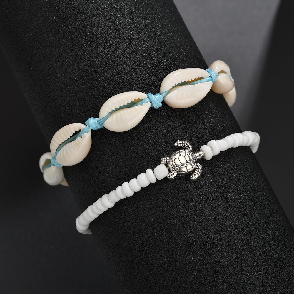 Round Layered Design White Anklet Set