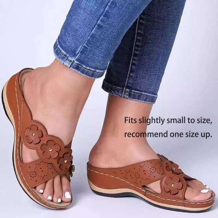 Dark Coffee shoes,Floral shoes,Plants shoes,Dark Coffee Mid Heel Open Toe Slippers