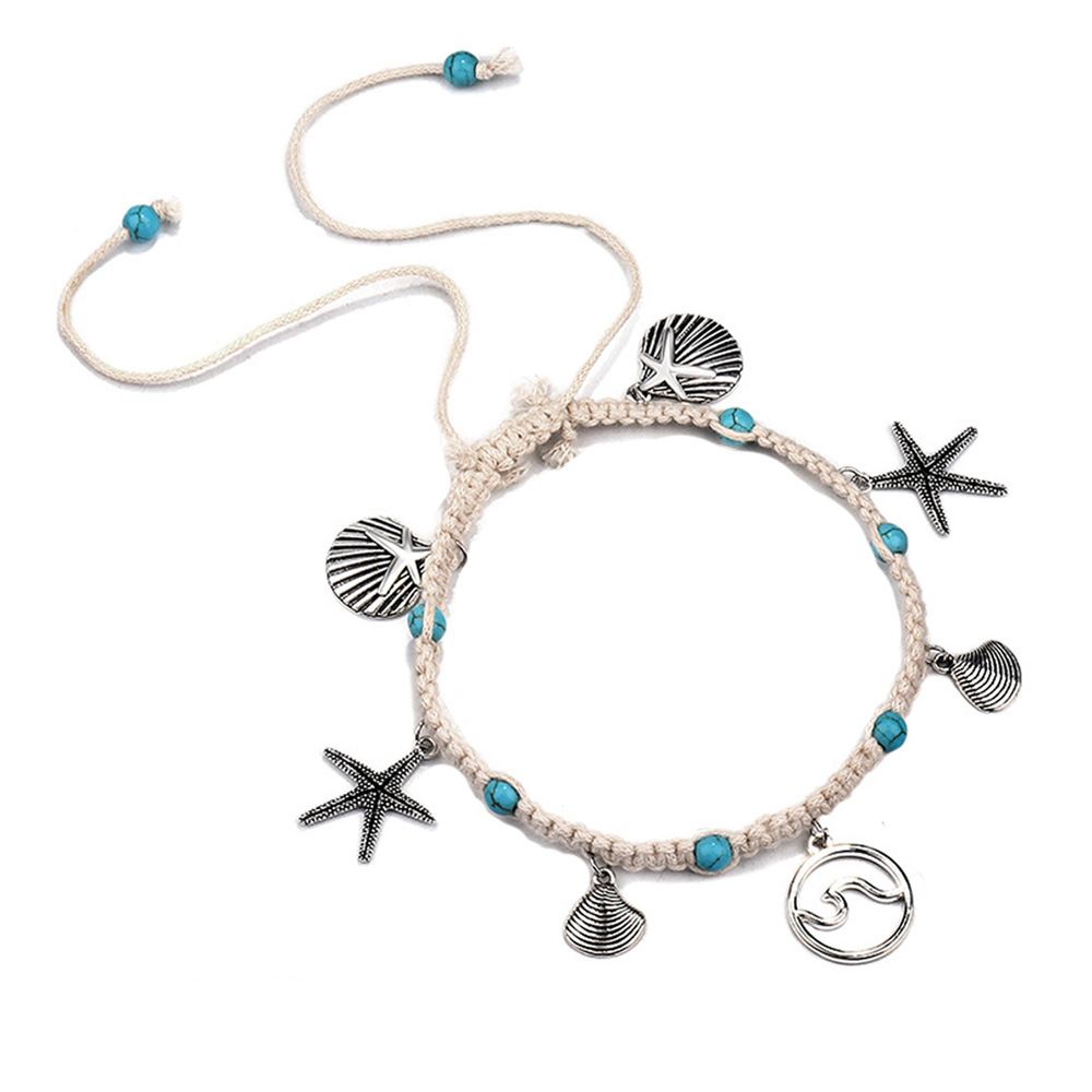 Silver jewelry,Other jewelry,Starfish and Shell Detail Silver Anklet
