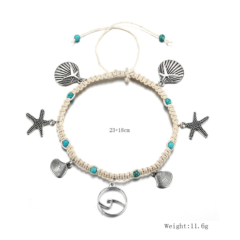 Silver jewelry,Other jewelry,Starfish and Shell Detail Silver Anklet