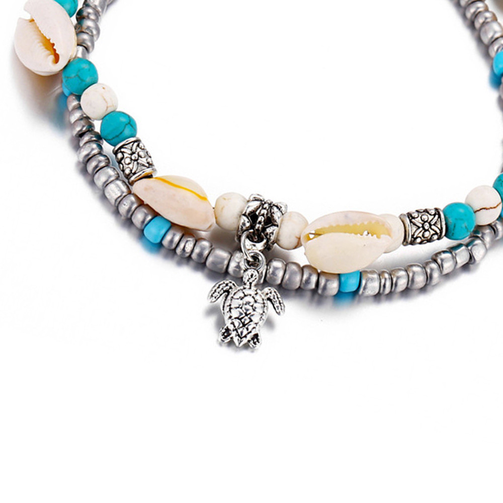 Silver jewelry,Other jewelry,Round Beads Conch Design Silver Anklet Set