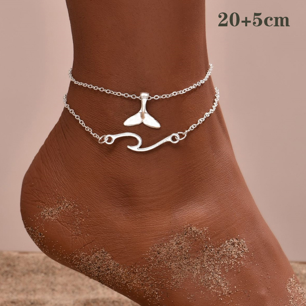 Silver jewelry,Other jewelry,Layered Design Whale Tail Silver Anklet Set