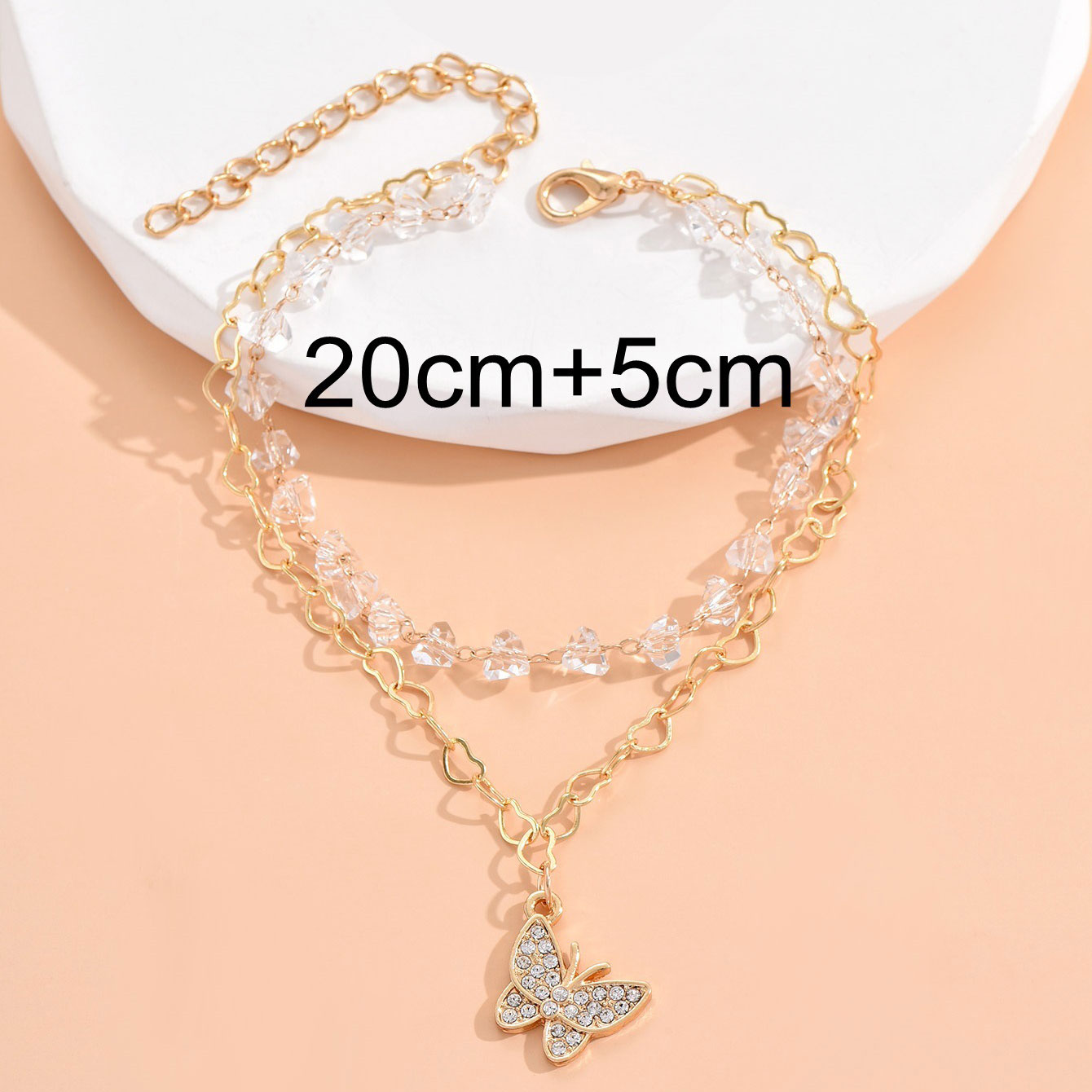 Golden jewelry,Other jewelry,Butterfly Rhinestone Layered Design Golden Anklet