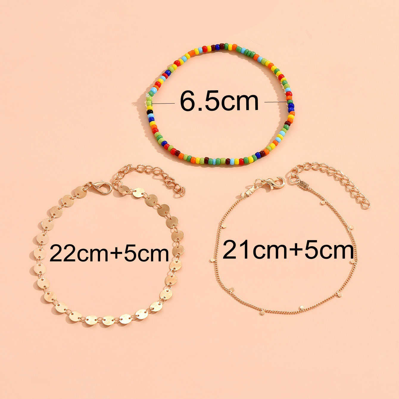 Golden jewelry,Other jewelry,Round Layered Beads Golden Anklet Set