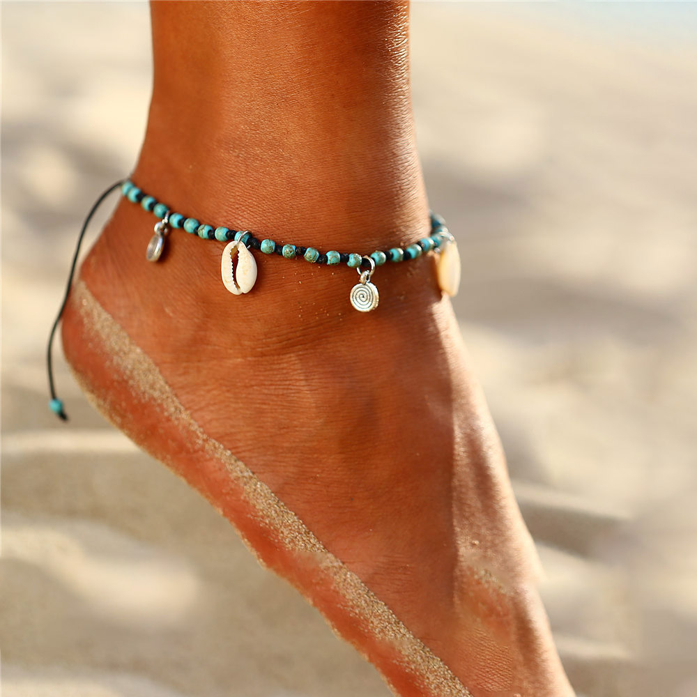 Conch Detail Beads Design Blue Anklet