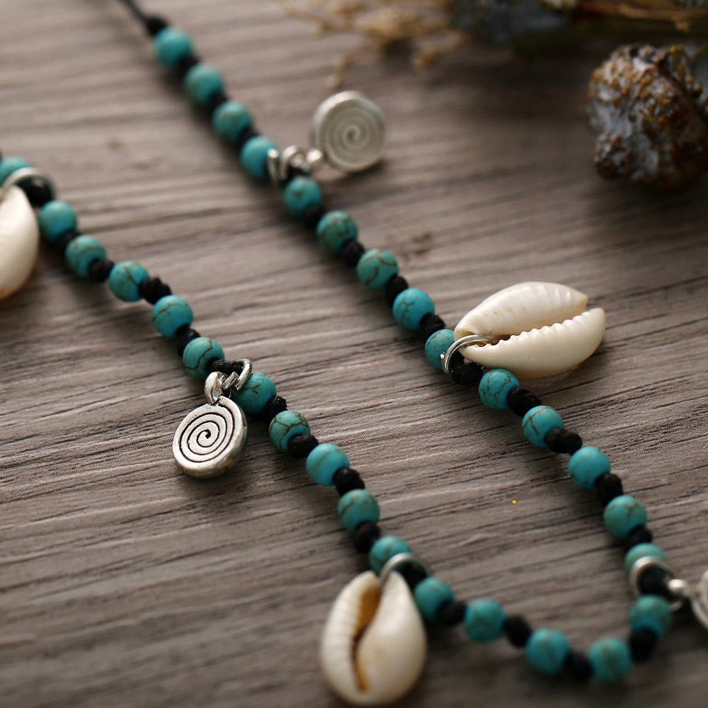 Blue jewelry,Other jewelry,Conch Detail Beads Design Blue Anklet