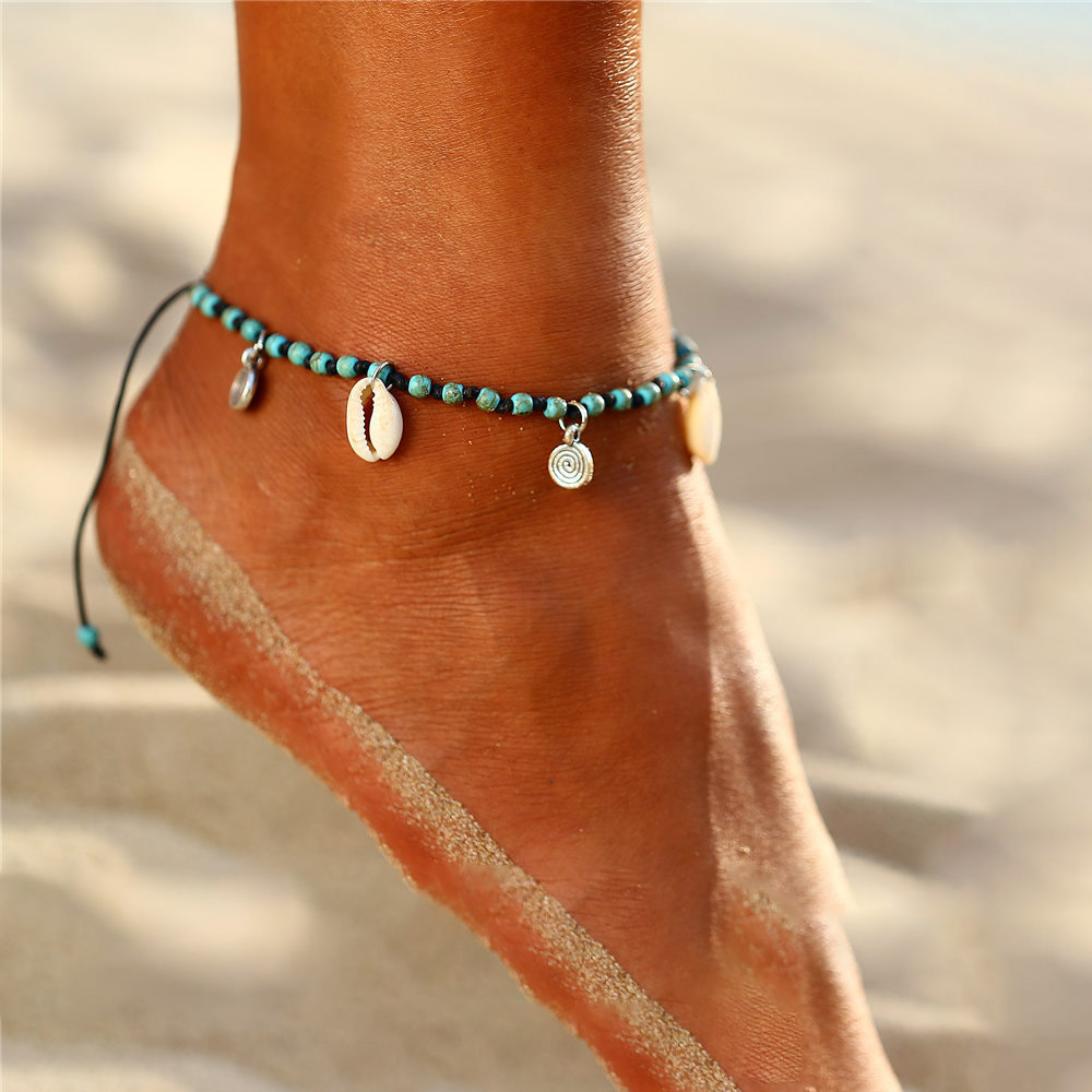 Blue jewelry,Other jewelry,Conch Detail Beads Design Blue Anklet