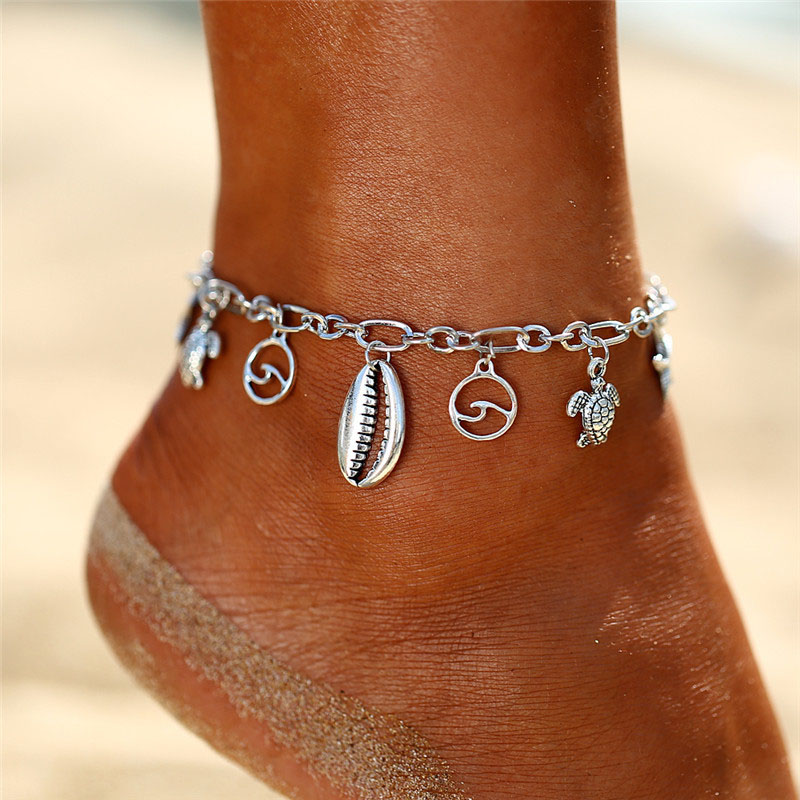 Starfish and Turtle Chain Silver Anklet