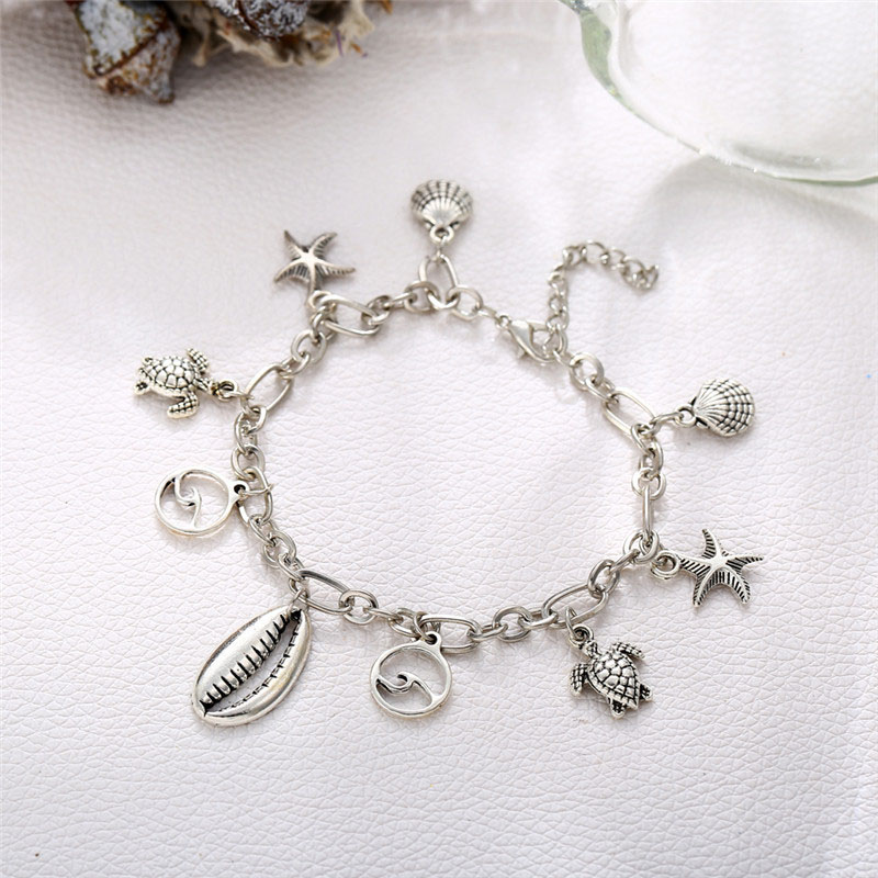 Silver jewelry,Other jewelry,Starfish and Turtle Chain Silver Anklet