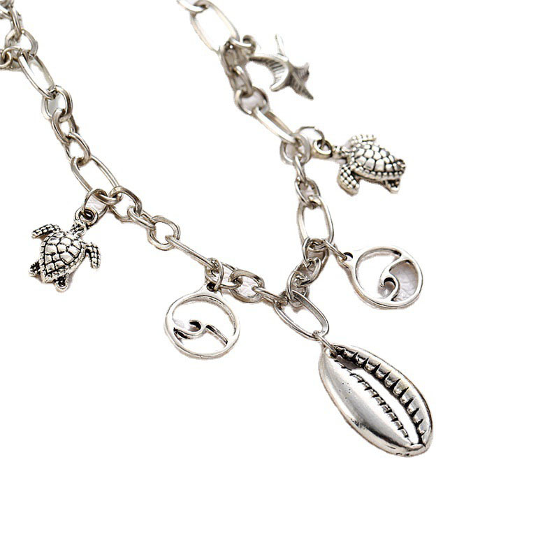 Silver jewelry,Other jewelry,Starfish and Turtle Chain Silver Anklet