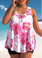 Pink swimwear,Floral swimwear,ROTITA Pink Floral Print Wide Strap Tankini Top