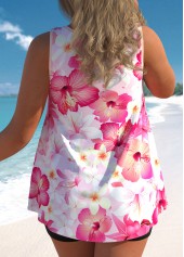 Pink swimwear,Floral swimwear,ROTITA Pink Floral Print Wide Strap Tankini Top