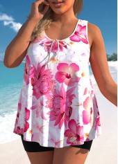 Pink swimwear,Floral swimwear,ROTITA Pink Floral Print Wide Strap Tankini Top