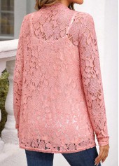 Pink tops,Plain Color tops,ROTITA Pink Scoop Neck Long Sleeve Cardigan and Tank Top