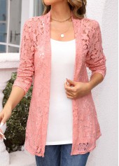 Pink tops,Plain Color tops,ROTITA Pink Scoop Neck Long Sleeve Cardigan and Tank Top