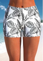 ROTITA Black Leaf Print High Waisted Swim Shorts