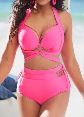 Peach Red swimwear,Plain Color swimwear,ROTITA Criss Cross Peach Red High Waisted Bikini Set