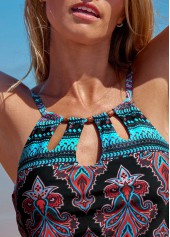 Multi Color swimwear,Tribal swimwear,Geometric swimwear,Striped swimwear,ROTITA Cut Out Multi Color Tribal Print Tankini Top