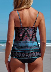 Multi Color swimwear,Tribal swimwear,Geometric swimwear,Striped swimwear,ROTITA Cut Out Multi Color Tribal Print Tankini Top