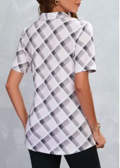 Beige tops,Plaid tops,Geometric tops,Striped tops,ROTITA Striped Plaid Beige V Neck Blouse