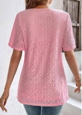 Pink tops,Plain Color tops,ROTITA Lace Pink V Neck Half Sleeve T Shirt
