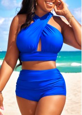 Royal Blue swimwear,Plain Color swimwear,ROTITA Criss Cross Stretch Royal Blue Bikini Top
