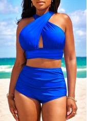 Royal Blue swimwear,Plain Color swimwear,ROTITA Criss Cross Stretch Royal Blue Bikini Top