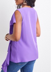 Purple tops,Plain Color tops,ROTITA Ruffle Purple Round Neck Sleeveless Blouse