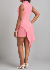 Pink jumpsuits & rompers,Plain Color jumpsuits & rompers,ROTITA Asymmetry Pink Short Lapel Sleeveless Romper