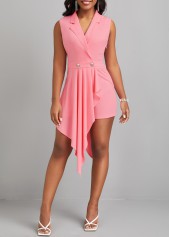 ROTITA Asymmetry Pink Short Lapel Sleeveless Romper