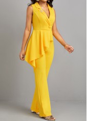 Yellow jumpsuits & rompers,Plain Color jumpsuits & rompers,ROTITA Button Detail Asymmetric Patchwork Yellow Jumpsuit
