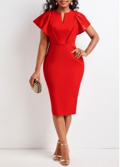 ROTITA Red Split Neck Patchwork Bodycon Dress