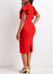 Red dresses,Plain Color dresses,ROTITA Red Split Neck Patchwork Bodycon Dress