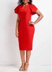 Red dresses,Plain Color dresses,ROTITA Red Split Neck Patchwork Bodycon Dress