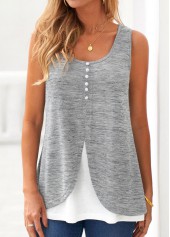 Light Grey Marl tops,Contrast Color tops,ROTITA Fake 2in1 Light Grey Tank Top
