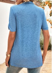 Blue tops,Geometric tops,Striped tops,ROTITA Geometric Print Blue V Neck Fake Two Piece Twinset