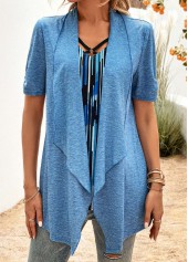 Blue tops,Geometric tops,Striped tops,ROTITA Geometric Print Blue V Neck Fake Two Piece Twinset