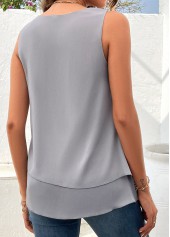 Grey tops,Plain Color tops,ROTITA Layered Grey V Neck Tank Top