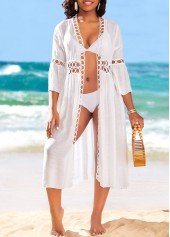 White swimwear,Plain Color swimwear,Breathable V Neck White Cover Up