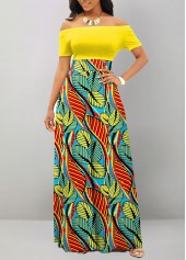 Multi Color plus size,Plants plus size,Geometric plus size,Striped plus size,ROTITA Plus Size Leaf Print Maxi Off Shoulder Dress