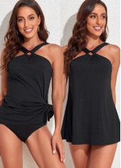 ROTITA Circular Ring Black Mid Waisted Swimdress Set
