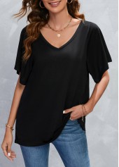 Black V Neck Short Sleeve T Shirt
