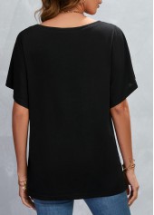 Black tops,Plain Color tops,Black V Neck Short Sleeve T Shirt