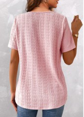 Pink tops,Plain Color tops,ROTITA Twisted Pink V Neck Short Sleeve T Shirt
