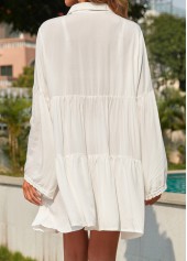 White swimwear,Plain Color swimwear,Lace Button Long Sleeve White Cover Up