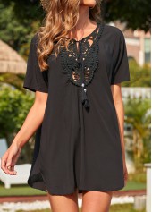 Lace Stitching Tassel Black Cover Up
