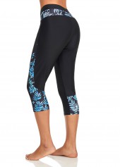 ROTITA Black Leaf Print High Waisted Swim Capris