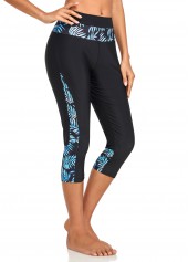 ROTITA Black Leaf Print High Waisted Swim Capris