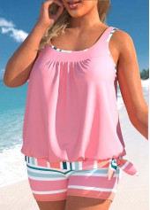Pink plus size,Striped plus size,Geometric plus size,ROTITA Plus Size Multi Stripe Print Tankini Top