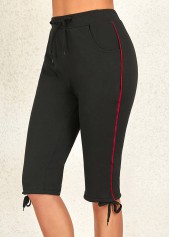 Black High Waisted Drawastring Knee Length Leggings